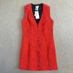 Roseanna Cocktail Dress Deep V‎ Red Crinkle Zip Front Sheath Lined Stretch